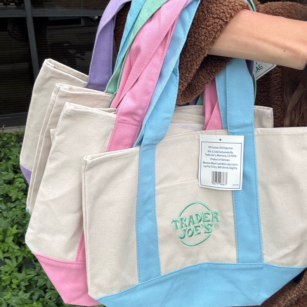 Trader Joe’s mini Tote Bag SET - green, blue, pink, purple